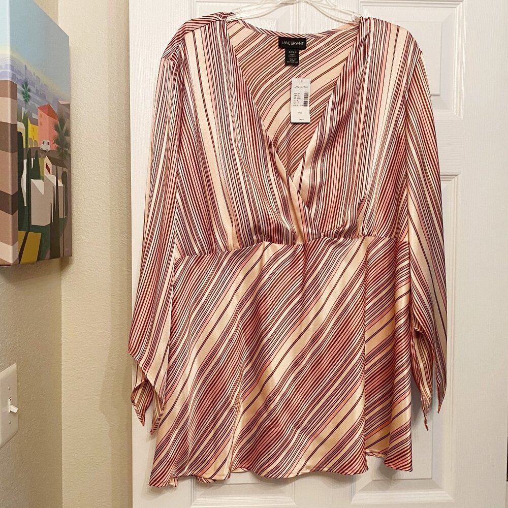 New Lane Bryant Satin Stripe Pullover Blouse